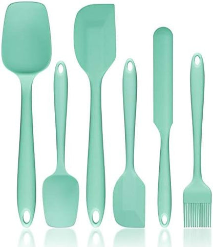  Silicone Spatula Set, G.a HOMEFAVOR Heat-Resistant Spatula - One Piece Seamless Design, Non-Stick Silicone With Reinforced Stainless Steel Core (6 Piece Set, Black)