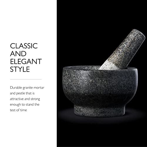 Cole & Mason 5.5-inch Granite Mortar & Pestle - Unpolished Stone Mortar & Pestle For Kitchen - Large Grinding Bowl For Herbs And Spices - Grey, 4 Pounds