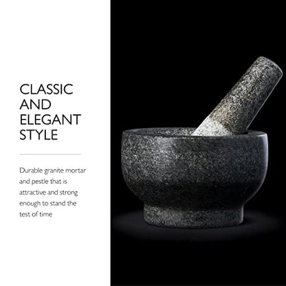 Cole & Mason 5.5-inch Granite Mortar & Pestle - Unpolished Stone Mortar & Pestle For Kitchen - Large Grinding Bowl For Herbs And Spices - Grey, 4 Pounds