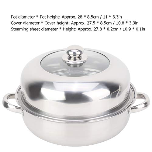  28CM Stainless Steel Single-layer Soup Pot, Hot Pot, Steamer, Soup Pot, New Heightened Steel And Glass Composite Cover, Open Flame, Induction Cooker, Infrared, Electric Stove Heating