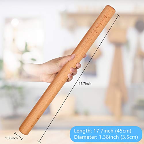  Rolling Pin - Dough Roller 17 3/5 Inch By 1-3/8 Inch, Professional Wood Rolling Pin For Baking Pizza, Clay, Pasta, Cookies, Dumpling