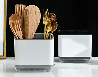  Utensil Holder Cutlery Drainer Sink Caddy, Silverware Storage Organizer Caddy Grips Sinkware For Flatware/Forks/Knives/Spoons 3 Compartments With Drainer Ideal Kitchen Sink Organiser (GRAY)