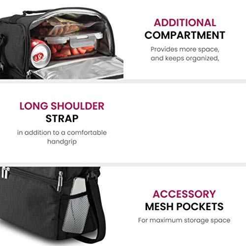  INEDINE Lunch Bag With Glass Containers - Insulated Lunch Box For Women And Men - Leakproof Locking Lids & Ice Pack - 2-Compartment Cooler Tote For Work (Black)