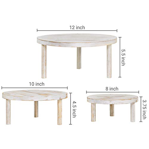  Round Whitewashed Risers For Display, Wooden Cupcake Stand, Dessert Table Display Set Of 3