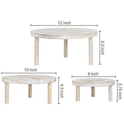  Round Whitewashed Risers For Display, Wooden Cupcake Stand, Dessert Table Display Set Of 3