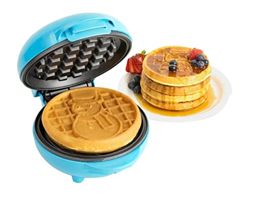  MyMini Snowman Waffle Maker - Mini Waffle Maker With Snowman Motif, Belgian Style Waffle Maker, Cheese Sandwiches, Double Non-Stick