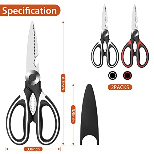  Kitchen Scissors,Heavy Duty Food Scissors,Multipurpose Stainless Steel Food Scissors For Poultry,Fish, Meat, Vegetables Herbs, Bones, Dishwasher Safe,2-Pack Kitchen Shears