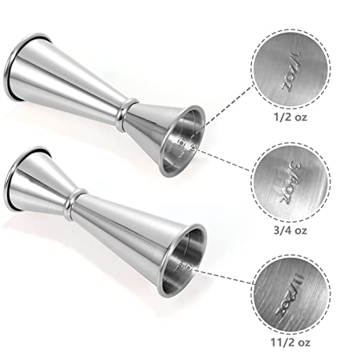  Japanese Jigger 2 Oz 1 Oz - MOSEHOOT Jigger For Bartending, Stainless Steel Bar Alcohol Measuring Tools - Silver