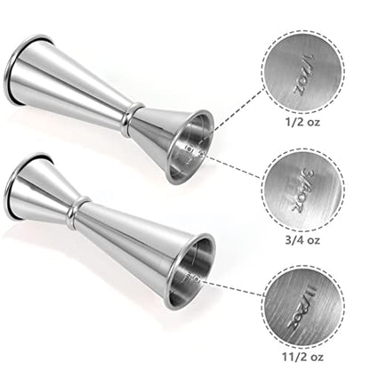  Japanese Jigger 2 Oz 1 Oz - MOSEHOOT Jigger For Bartending, Stainless Steel Bar Alcohol Measuring Tools - Silver