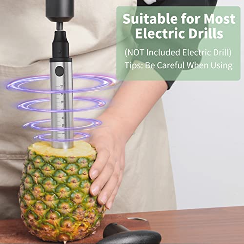 Pineapple Corer With Knife, [Upgraded, Electric & Manual] Stainless Steel Fruit Pineapple Cutter With Electric Drill Accessory, Pineapple Slicer Core Remover Kitchen Tool With Measure Mark