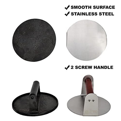  The Burger Iron | Burger Smasher | Extra Wide 6" Round Stainless Steel Smashed Burger Press