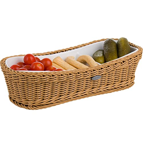 Westmark Saleen Rectangular Wicker Basket With Porcelain Insert, 315 X 135 X 75 Cm, Beige