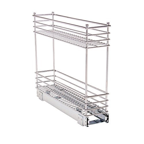  Narrow Sliding Cabinet Organizer, Two Tier Chrome Organizer, Chrome, Great For Slim Cabinets In Kitchen, Bathroom And More