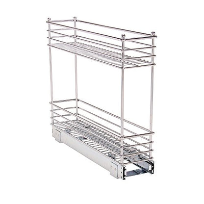  Narrow Sliding Cabinet Organizer, Two Tier Chrome Organizer, Chrome, Great For Slim Cabinets In Kitchen, Bathroom And More