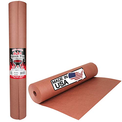  Smokin' Pink Kraft Butcher Paper Roll | 24" X 200' (400 Sq Ft) | Best Peach Wrapping Paper For Smoking Meat, Brisket, Crawfish Boil, Or Table Runner | Unbleached Unwaxed Uncoated | Made In USA