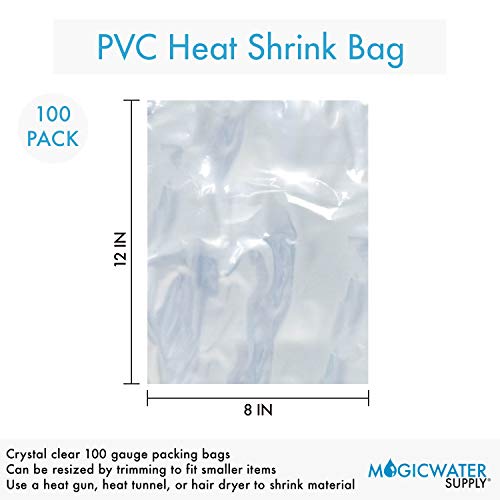  8x12 Inch Odorless, Clear, 100 Guage, PVC Heat Shrink Wrap Bags For Gifts, Packagaing, Homemade DIY Projects, Bath Bombs, Soaps, And Other Merchandise (100 Pack) | MagicWater Supply