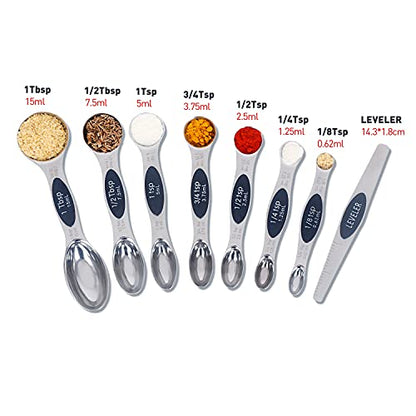  Measuring Spoons 18/8 Stainless Steel Measuring Spoons Set Of 7 Piece With 1 Leveler Dry And Liquid Ingredients (Dual Sided)