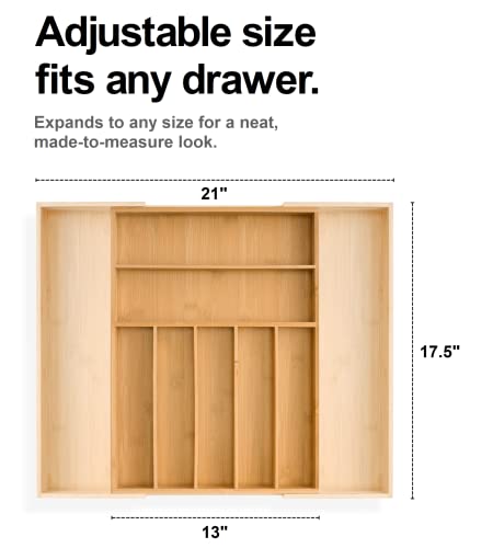  Kitchen Drawer Organizer, Heavy Duty Reinforced Silverware Organizer Tray, Expandable Bamboo Utensil Holder For Flatware, Cutlery, Knives - Kitchen Organization And Storage
