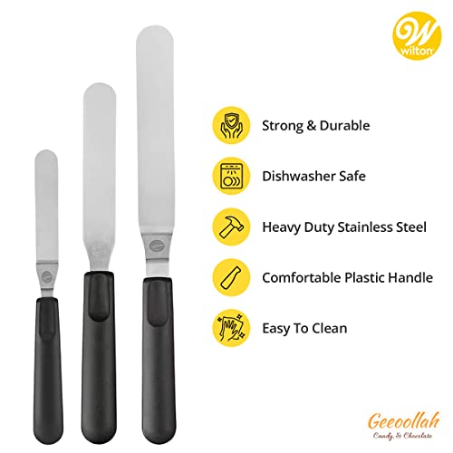  Wilton Spatula Set Cake Decorating Supplies – Set Of 3 Offset Spatula Cake Decorating Tools – Stainless Steel Blade Spatulas For Kitchen Use – Frosting Spatula For Cookie Icing, Cupcakes, Fondant