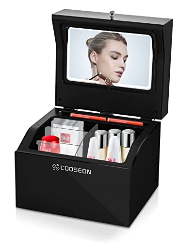  Acrylic Skincare Fridge 10 Liter With Adjustable HD Mirror Light Thermostatic Mini Beauty Fridge With Removable Divider Shelf, Cosmetic Fridge For Makeup, Bedroom, Office, Room