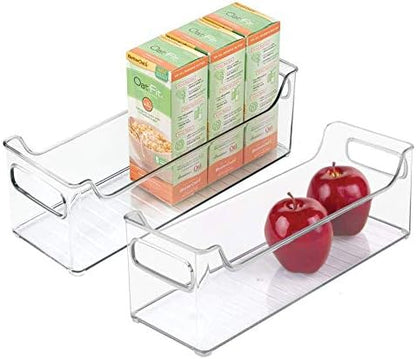  BPA-Free Plastic Pantry And Kitchen Storage, Freezer And Fridge Organizer Bin With Easy Grip Handles – 14.5" X 5" X 5", Set Of 2, Clear