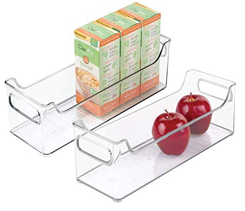  BPA-Free Plastic Pantry And Kitchen Storage, Freezer And Fridge Organizer Bin With Easy Grip Handles – 14.5" X 5" X 5", Set Of 2, Clear