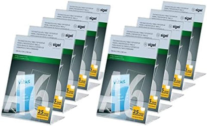 Sigel IGEL TA230 Sign Holder, Slanted, For A4, With Business Card Compartment, Acrylic, Transparent, 5 Pcs.