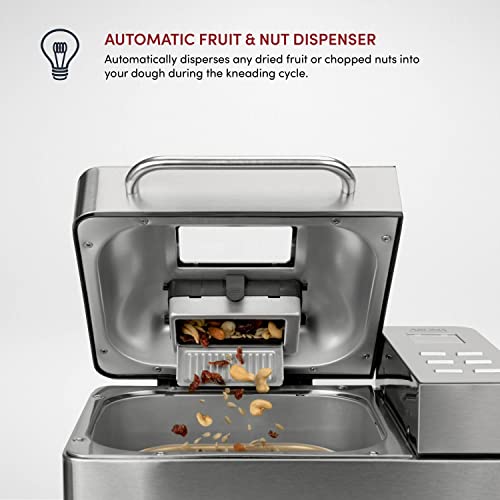  Aroma Housewares Professional 2 Lb. Digital Bread Maker, 17 Preset Functions And 3 Crust Colors, Automatic Fruit & Nut Dispenser, Stainless Steel (ABM-270), Silver