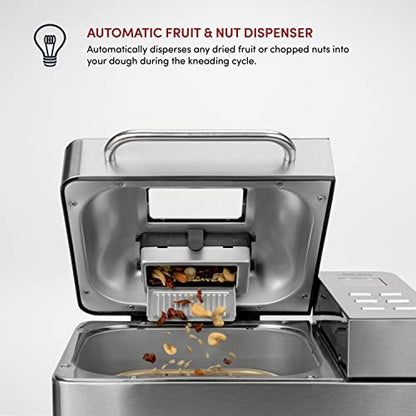  Aroma Housewares Professional 2 Lb. Digital Bread Maker, 17 Preset Functions And 3 Crust Colors, Automatic Fruit & Nut Dispenser, Stainless Steel (ABM-270), Silver