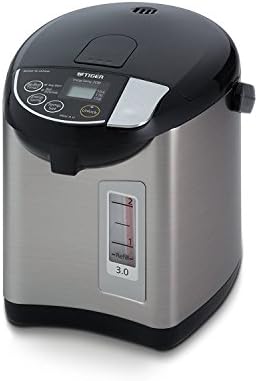 TIGER PDU-A30U-K Electric Water Boiler And Warmer, Stainless Black, 3.0-Liter & Micom Rice Cooker With Food Steamer & Slow Cooker, Stainless Steel Black