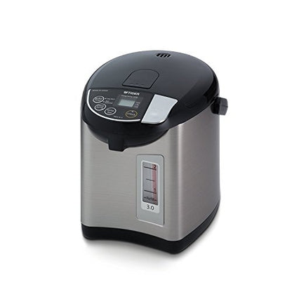 TIGER PDU-A30U-K Electric Water Boiler And Warmer, Stainless Black, 3.0-Liter & Micom Rice Cooker With Food Steamer & Slow Cooker, Stainless Steel Black