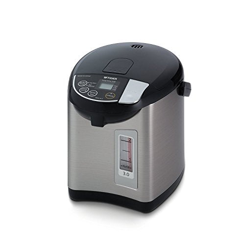 TIGER PDU-A30U-K Electric Water Boiler And Warmer, Stainless Black, 3.0-Liter & Micom Rice Cooker With Food Steamer & Slow Cooker, Stainless Steel Black