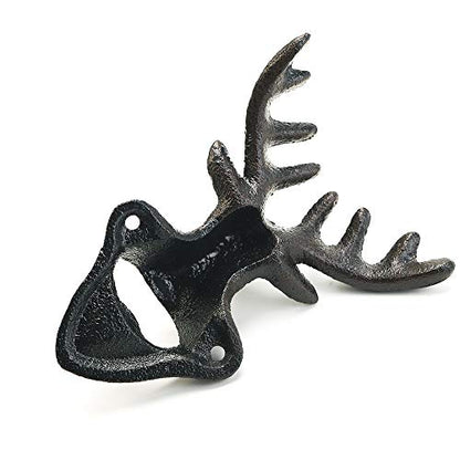  Wall Mounted Bottle Opener, Cast Iron Cool Deer Head Bottle Opener, Beer Coke Beverage Bottle Cap Opener, Vintage Rustic Style Wall Hanging Opener, Bar Farmhouse Wall Ornament, Practical Gift