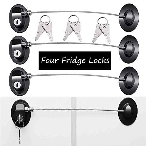  4 Pack Refrigerator Locks With 8 Keys,Child Safety Fridge Lock,Refrigerator Lock Combination,Mini Fridge Lock, File Drawer Lock, Toilet Seat Lock With Strong Adhesive By XccMe (Black)