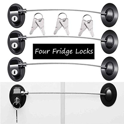  4 Pack Refrigerator Locks With 8 Keys,Child Safety Fridge Lock,Refrigerator Lock Combination,Mini Fridge Lock, File Drawer Lock, Toilet Seat Lock With Strong Adhesive By XccMe (Black)