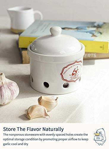  Garlic Keeper, 5 Inch Vented Ceramic Storage Container Holder, Reserve For Garlic, Onion, Lemon, Patato, Ginger Or Shallots, 1 Pack, White