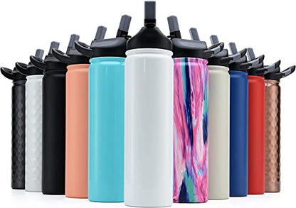 27oz Insulated Water Bottle Thermos, Premium Triple Layer Vacuum Stainless Steel, BPA Free Wide Mouth Lid With Carabiner Clip