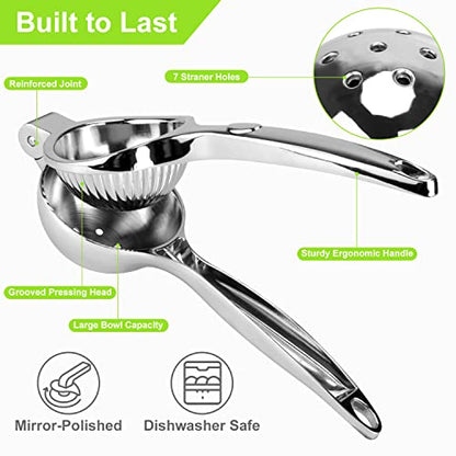 Lemon Squeezer, Nicehelper Handheld Manual Lime Squeezer, Heavy Duty Large Lemon Juicer, Stainless Steel Citrus Press With Long Ergonomic Handle, For Lemon, Citrus, Lime, Orange, Fruit, Pomegranate