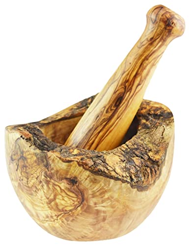  Olive Wood Rustic Mortar And Pestle