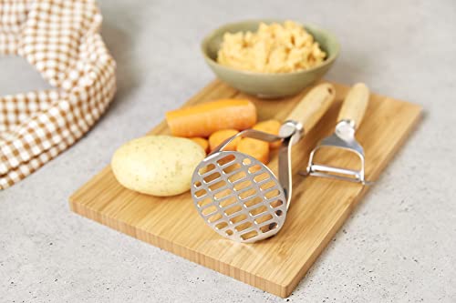  Ulinare Naturals C70008 Masher | Sustainable Bamboo/Stainless Steel | (L)270mm X (W)105mm | Manual Hand Held Mashing Tool/Kitchen Utensil | Metal Masher/Includes Pan Scraper | Not Dishwasher Safe