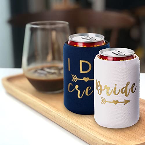  I Do Crew And Bride Bachelorette Party Can Coolers, Set Of 12 Beer Can Coolies, Perfect Bachelorette Party Decorations And Bridesmaid Gifts (Navy Blue)