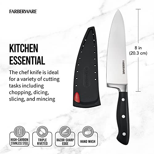  Edgekeeper 8-Inch Forged Triple Riveted Chef Knife With Self-Sharpening Blade Cover, High Carbon-Stainless Steel Kitchen Knife With Ergonomic Handle, Razor-Sharp Knife, Black