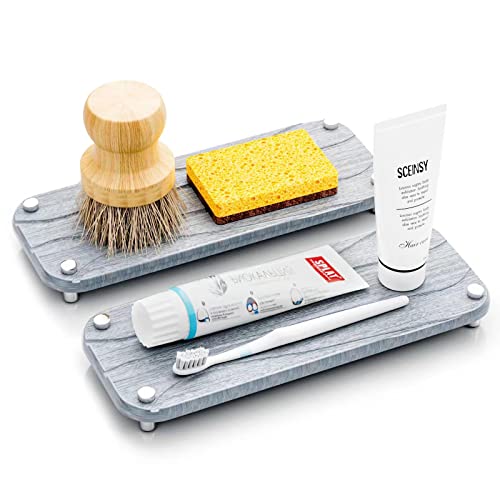  PURUSKOTO 2 Pack Instant Dry Sink Organizer For Bathroom & Kitchen, Fast Drying Stone Sink Tray, Diatomaceous Earth Bathroom Countertop Organizer, Kitchen Sponge Holder Sink Caddy,Lifstyle Drying Rack