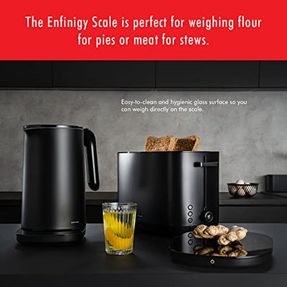Zwilling Enfinigy Digital Kitchen Food Scale, Max Weight 22lbs, Grams & Ounces, .1-gram Accuracy, Black