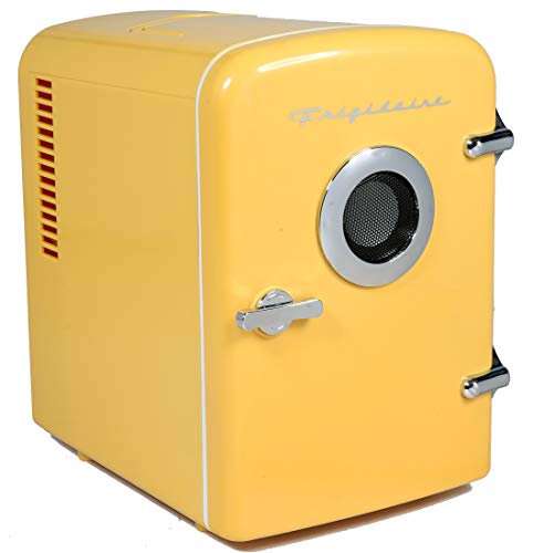 FRIGIDAIRE EFMIS151 Mini Portable Compact Personal Home Office Fridge Cooler BUILT IN SPEAKER, 4L Capacity, Chills Six 12 Oz Cans, 100% Freon-Free & Eco Friendly, Includes Bonus Car Charger