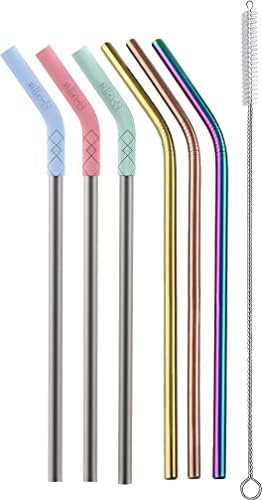  Impact Reusable Stainless Steel Straws With Cleaning Brush, 4 Piece, June Breeze