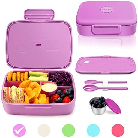  Bento Lunch Box, 5 Compartments Lunch Container For Kids & Adults With Snack Cup, Wheat Fiber Eco-Friendly Double Insulated Boxes, Dishwasher And Microwave Safe, BPA-Free (green)