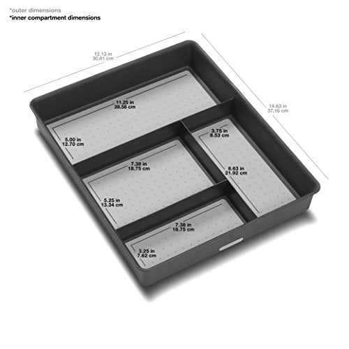  Classic 4-Compartment Drawer Organizer Gadget Tray, Plastic Multipurpose Storage Bin For Drawers, Granite