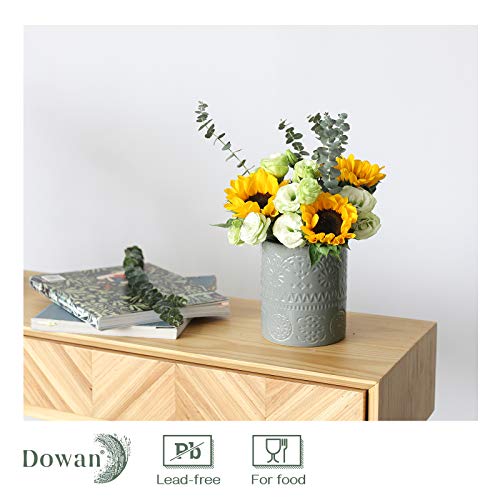  DOWAN Kitchen Utensil Holder, 6.2” Extra Utensil Holders For Countertop, Heavy Ceramic Utensil Crock, Anti Slip & Scratch Cork Bottom, Grey Utensil Organizer For Home Décor