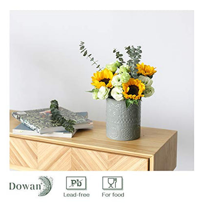  DOWAN Kitchen Utensil Holder, 6.2” Extra Utensil Holders For Countertop, Heavy Ceramic Utensil Crock, Anti Slip & Scratch Cork Bottom, Grey Utensil Organizer For Home Décor